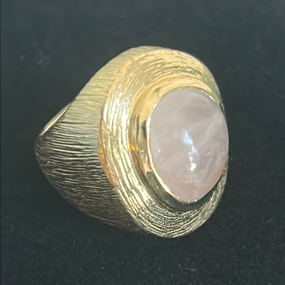 Cole Haan Rose Quartz Brushed Gold Tone Artisanal Statement Ring - Picture 2 of 9